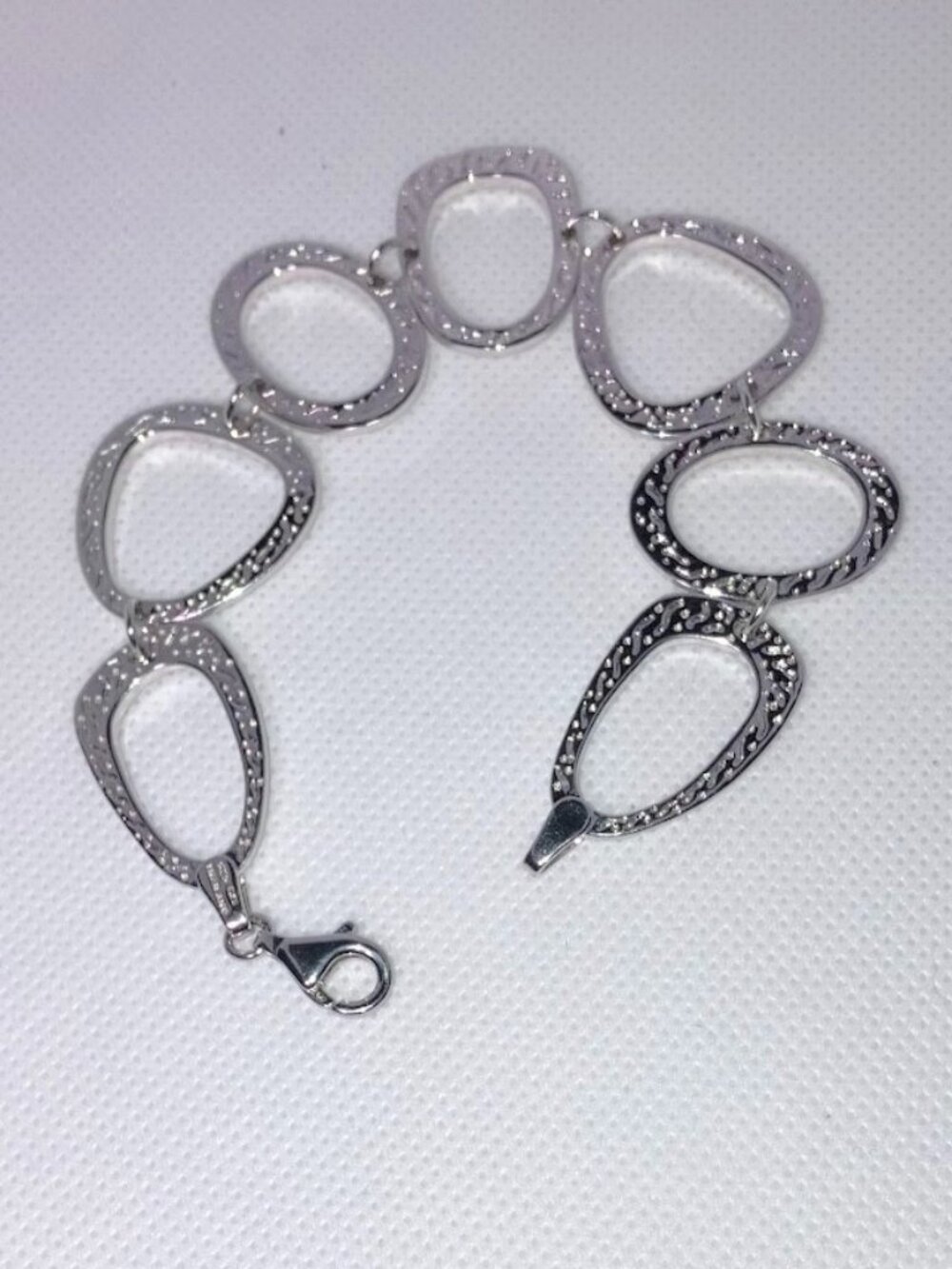 925 Sterling Silver Thailand Bracelet Asymmetrical Hammered Textured Modernist - Picture 4 of 5
